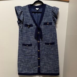 Navy Textured Tie-Front Shift Dress